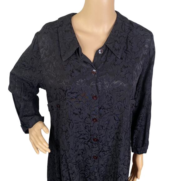 Vtg Studio 90 Black Brocade Jacquard Asymmetric Lagenlook Goth Blouse SZ S - Picture 2 of 12